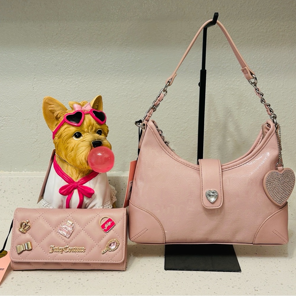 🆕✨Juicy Couture Starry Night Hobo Bag Blush With Matching Girls Only Wallet NWT